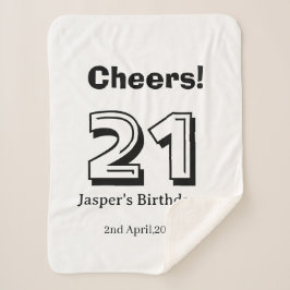 Cobertor Sherpa Cheers 21 birthday bold letter name boy man gifts 