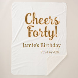Cobertor Sherpa Cheers forty orange brown calligraphy birthday nam