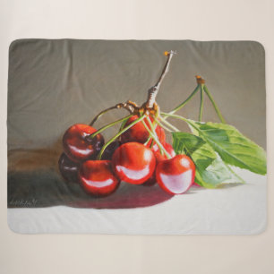 Cobertor Sherpa Cherry Ainda Vida Realista com Folhas de Belas Art