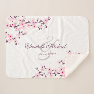 Cobertor Sherpa Cherry Blossoms White Newlyweds Rosa Salva A Data
