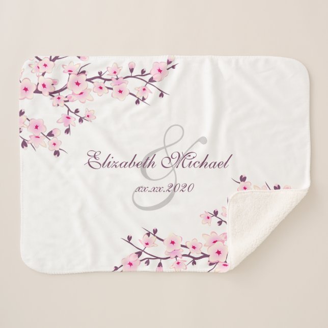 Cobertor Sherpa Cherry Blossoms White Newlyweds Rosa Salva A Data (Frente (Horizontal))