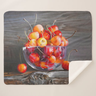 Cobertor Sherpa Cherry Still Life in Glass Stretched Canvas Print