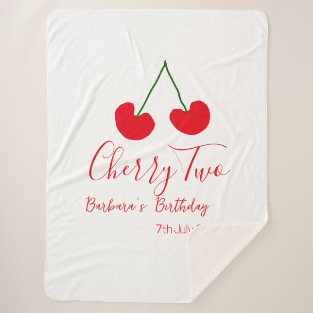 Cobertor Sherpa Cherry two 2nd birthday red cherry kids simple  (Frente)