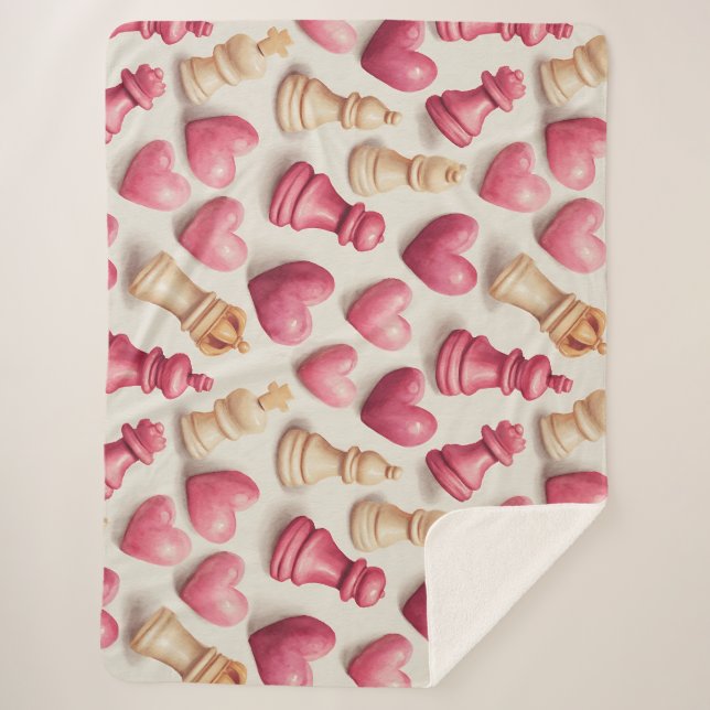 Cobertor Sherpa Chess & Hearts Valentines Pattern (Frente)