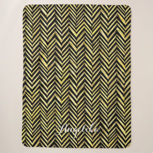 Cobertor Sherpa Chevron Personalizado Name em Preto e Dourado