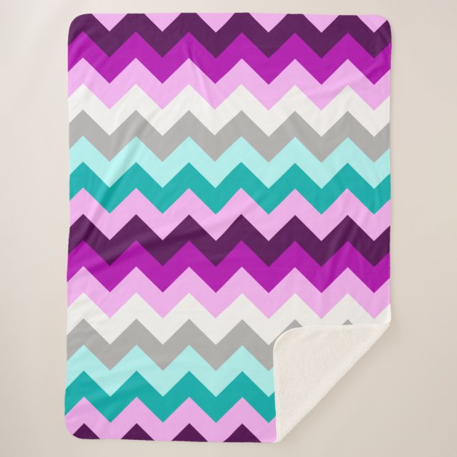 Cobertor Sherpa Chevrons brancos roxos Grande Sherpa Blanket (Frente)