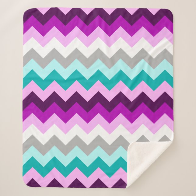 Cobertor Sherpa Chevrons brancos roxos Médios Sherpa Blanket (Frente)