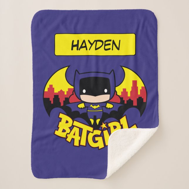 Cobertor Sherpa Chibi Batgirl Com Skyline & Logo Gotham (Frente)
