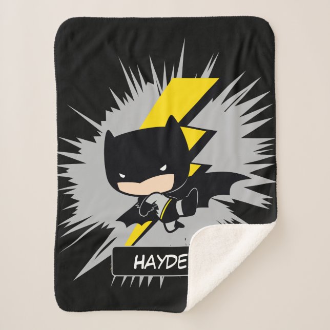 Cobertor Sherpa Chibi Batman Lightning Kick (Frente)