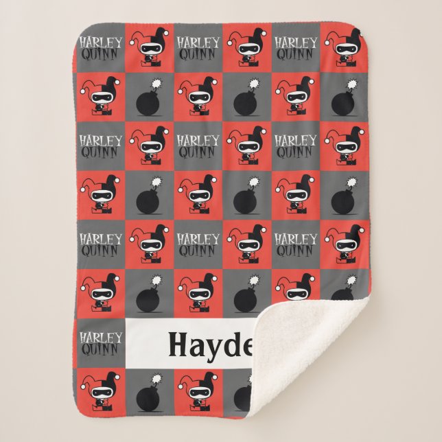 Cobertor Sherpa Chibi Harley Quinn Checker Pattern (Frente)