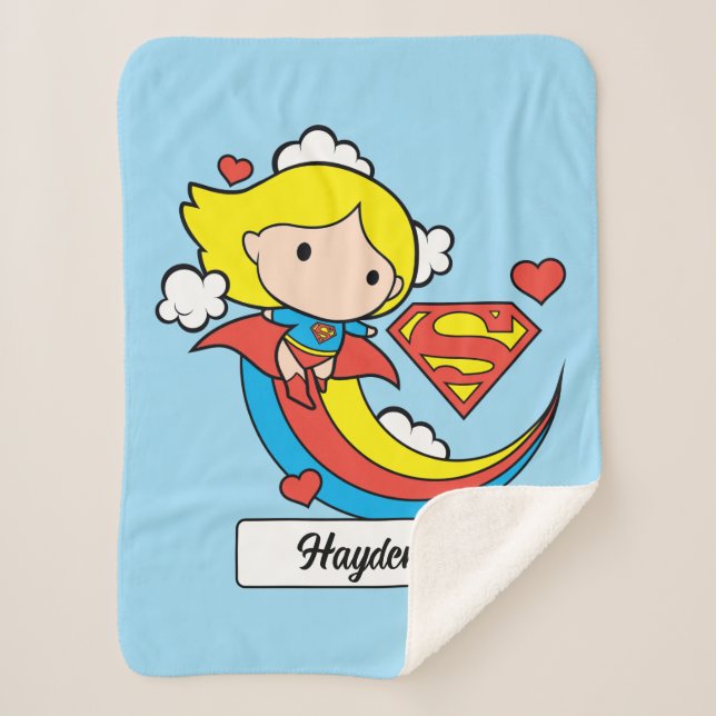 Cobertor Sherpa Chibi Supergirl Flying Rainbow (Frente)