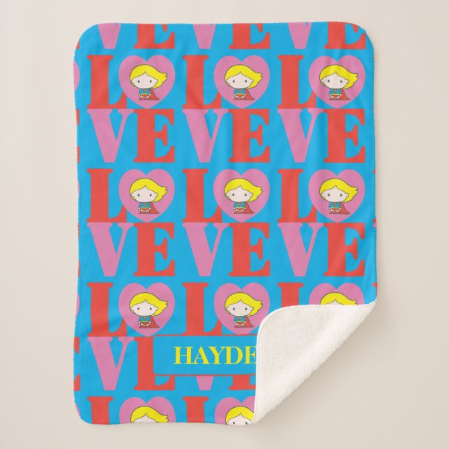 Cobertor Sherpa Chibi Supergirl LOVE (Frente)