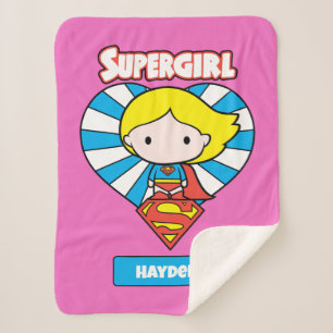 Cobertor Sherpa Chibi Supergirl Starburst Heart and Logo