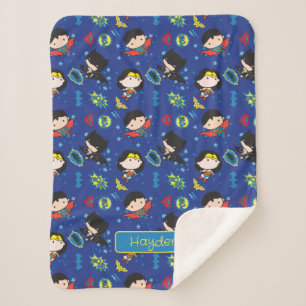 Cobertor Sherpa Chibi Wonder Woman, Super-Homem e Padrão de Batman