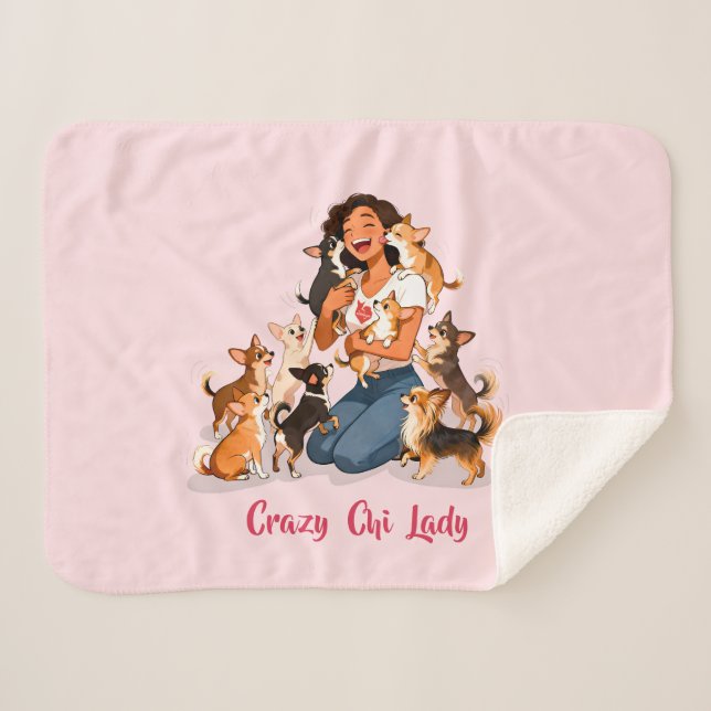 Cobertor Sherpa Chimigos - Crazy Chi Lady - Chihuahua  (Frente (Horizontal))