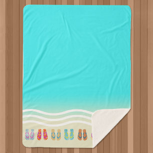 Cobertor Sherpa Chinelos Beach Waves Blue