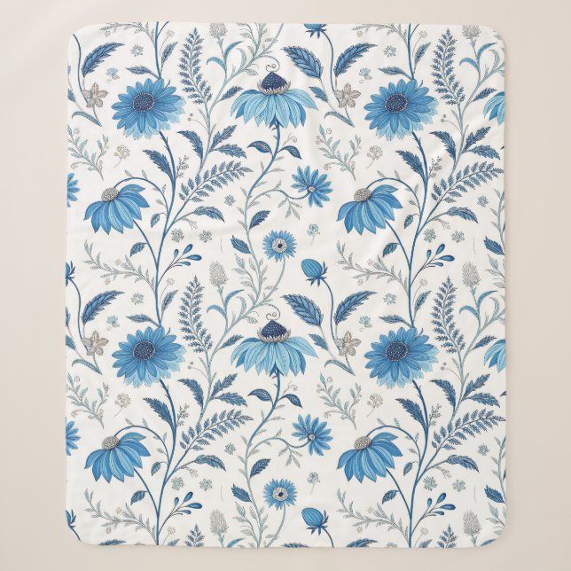 Cobertor Sherpa Chinoiserie Blue Echinacea Pattern (Frente)