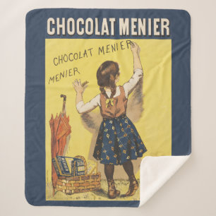 Cobertor Sherpa Chocolat Menier Garota Francesa Arte Vintage 1892