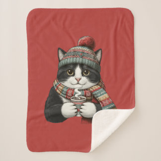Cobertor Sherpa Chocolate Quente de Gato de Inverno Aconchegante