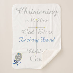 Cobertor Sherpa Christening Cross Boy Blue Star Rattle Medium