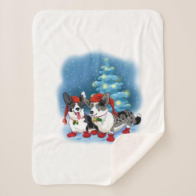 Cobertor Sherpa Christmas Corgis (Frente)