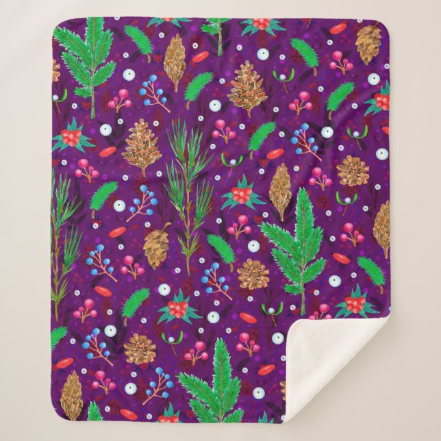 Cobertor Sherpa Christmas seamless pattern with pine cones, fir br (Frente)