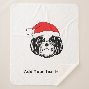 Cobertor Sherpa Christmas Shih Tzu Dog Santa Hat