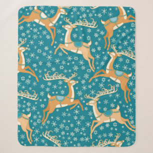 Cobertor Sherpa Christmas vintage seamless pattern with reindeer.