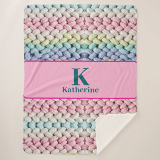 Cobertor Sherpa Chunky Pastel Knit Monogram Custom Name Gift