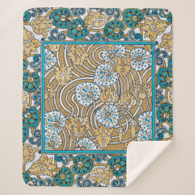 Cobertor Sherpa ciclamen azul arte nova flor botânica (Frente)