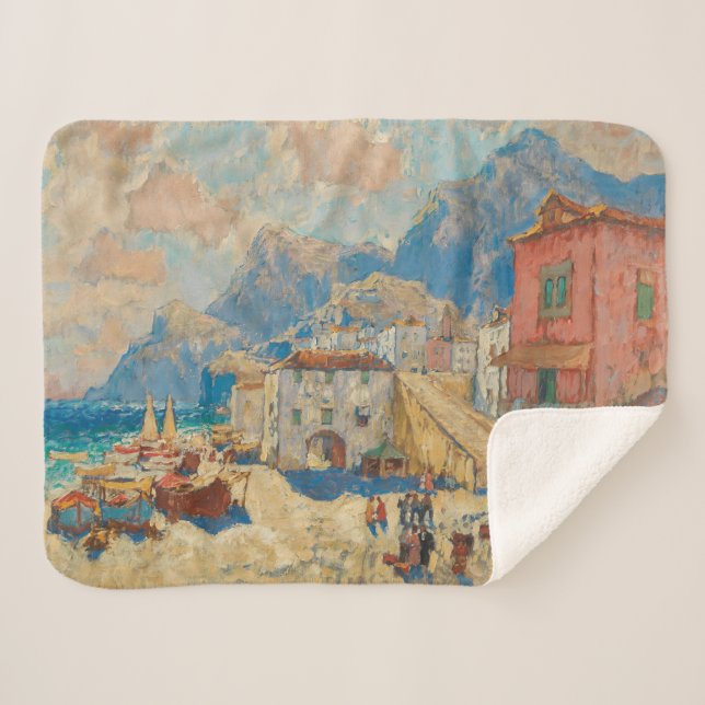 Cobertor Sherpa Cidade Costeira na Espanha (Paisagem Espanhola Vin (Frente (Horizontal))