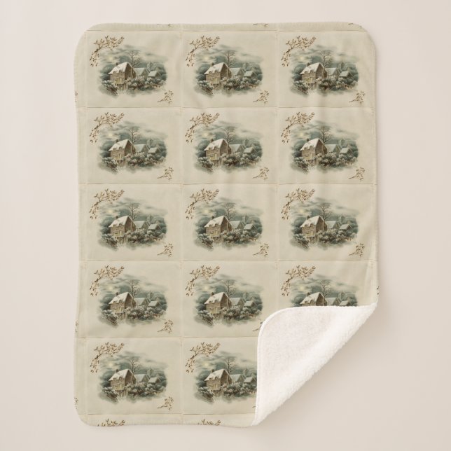 Cobertor Sherpa Cidade do vintage no inverno (Frente)