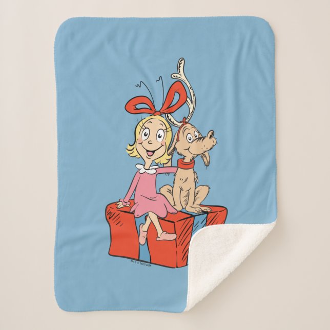 Cobertor Sherpa Cindy Lou Who e Max em um Presente (Frente)