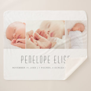 Cobertor Sherpa Cinza 3 Foto Colagem Bebê Nascimento 