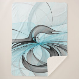 Cobertor Sherpa Cinza Antracite Arte Fractal Azul Moderna