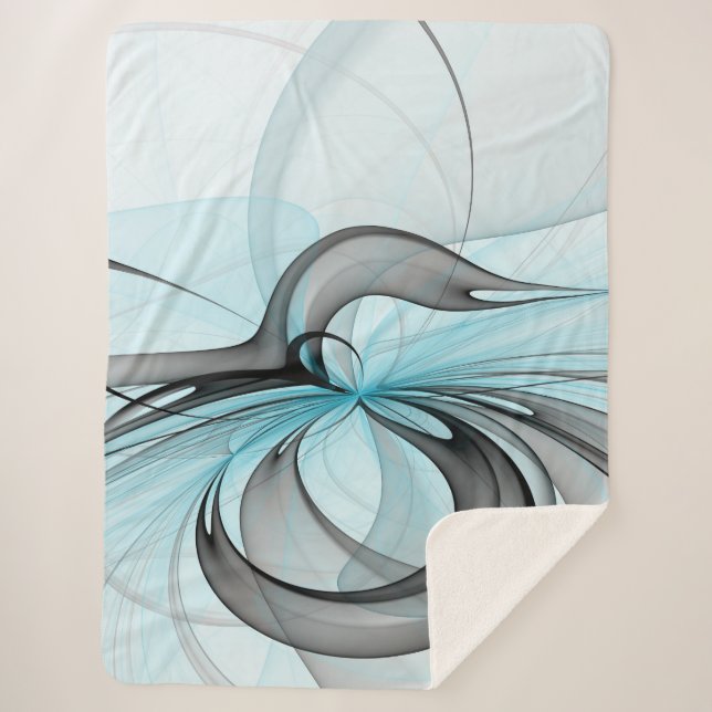 Cobertor Sherpa Cinza Antracite Arte Fractal Azul Moderna (Frente)