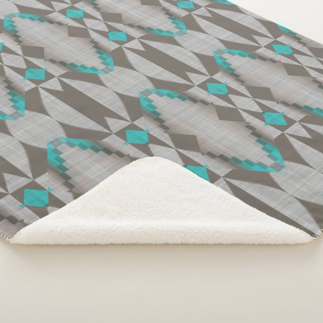 Cobertor Sherpa Cinza Aqua Turquoise Teal Blue Arte Tribal (3/4)