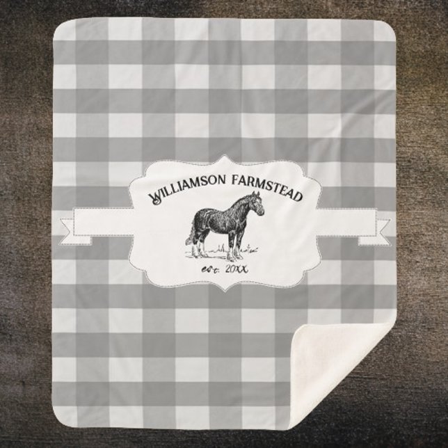 Cobertor Sherpa Cinza Buffalo Fazenda Cavalo Sherpa Blanket (Gray Buffalo Plaid Farm Horse Personalized Sherpa Blanket)