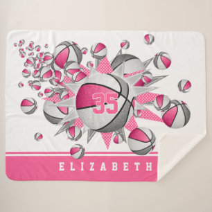 Cobertor Sherpa cinza cor-de-rosa esferas estrelas esportes