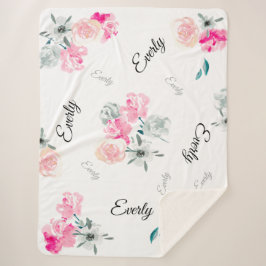 Cobertor Sherpa Cinza cor-de-rosa Nome da bebê