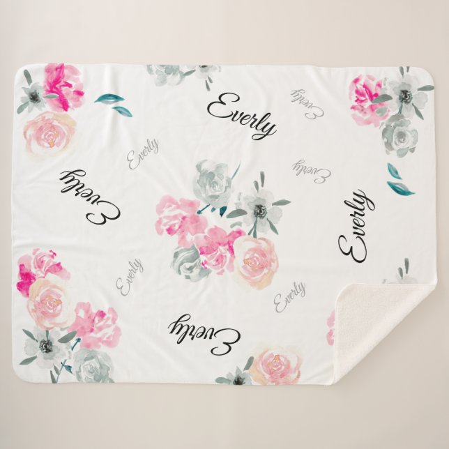 Cobertor Sherpa Cinza cor-de-rosa Nome da bebê (Frente (Horizontal))