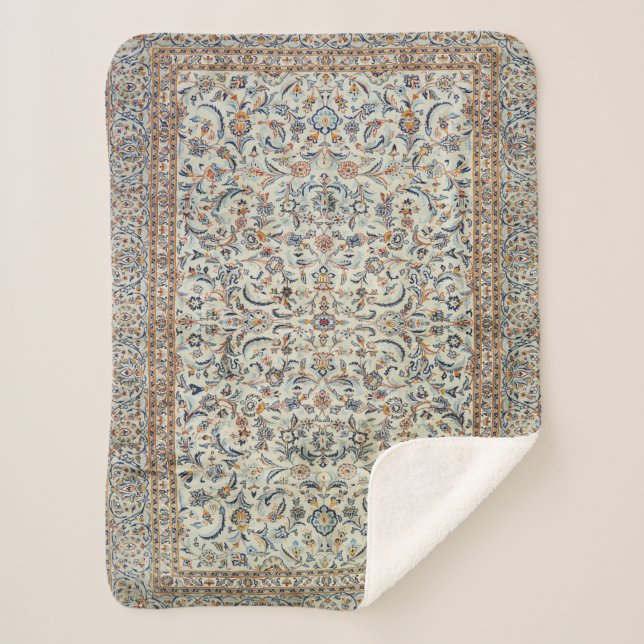 Cobertor Sherpa Cinza De Creme Com Derrame Da Pérsia Central (Frente)