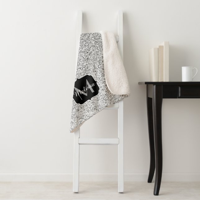 Cobertor Sherpa Cinza de prata brilha por brilho Monograma (In Situ)