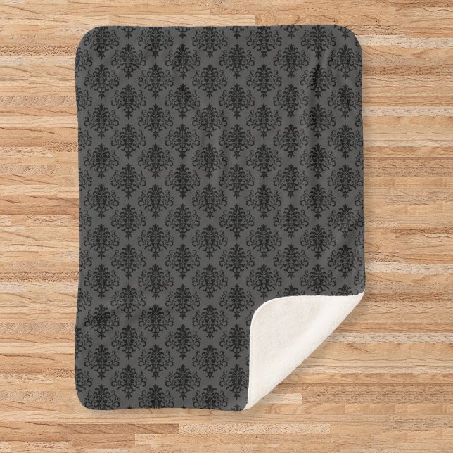 Cobertor Sherpa Cinza Gótica Cor damasco Preta (Criador carregado)