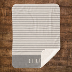 Cobertor Sherpa Cinza Stripe Nome Monograma Farmhouse