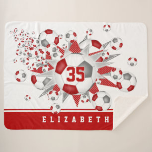 Cobertor Sherpa cinza vermelha esportes esportes bolas de futebol