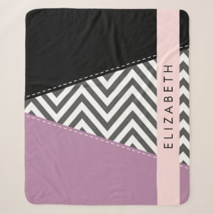 Cobertor Sherpa Cinza Zigzag, Cinza Chevron, Purple, Seu Nome