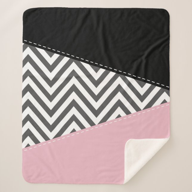 Cobertor Sherpa Cinza Zigzag, Cinza Chevron, Zigzag Patterno, Rosa (Frente)