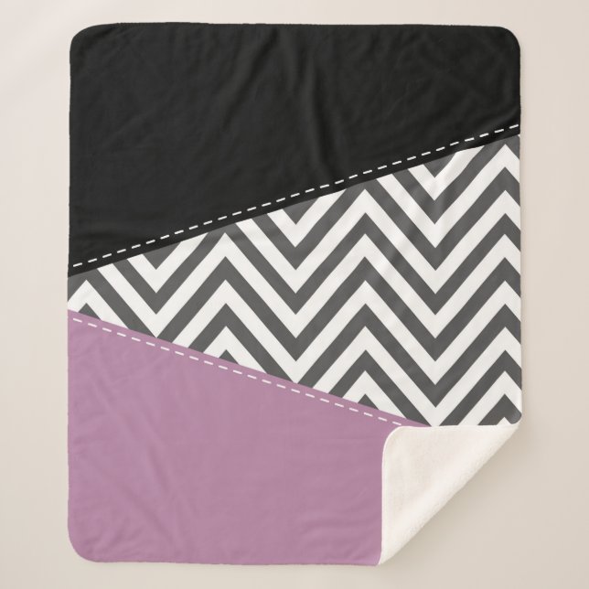 Cobertor Sherpa Cinza Zigzag, Cinza Chevron, Zigzag Patterno, Roxo (Frente)