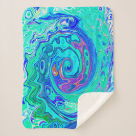 Cobertor Sherpa Círculo Abstrato Groovy Azul e Verde Líquido